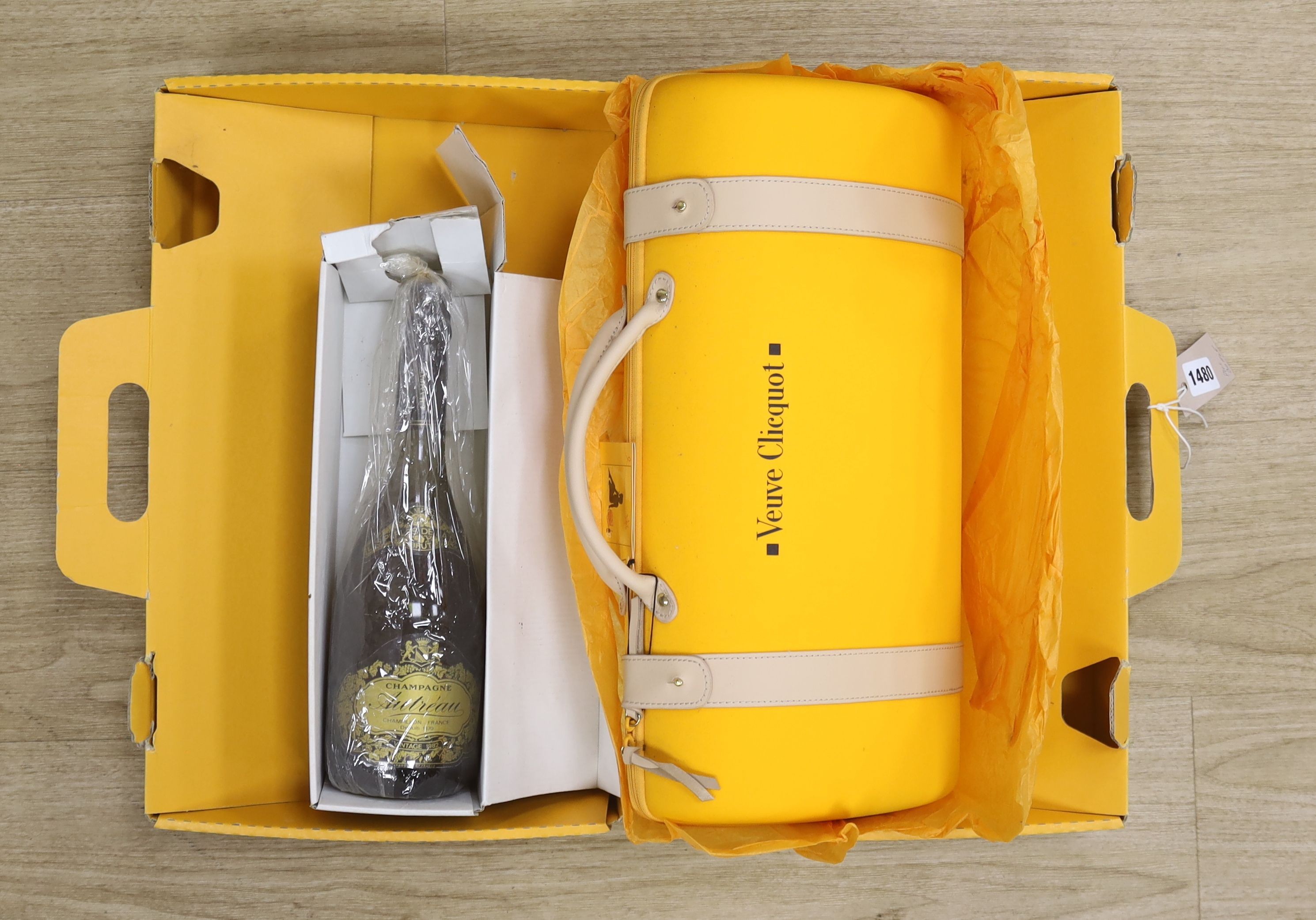 A Veuve Clicquot Champagne set and a boxed bottle of Champagne Autreau